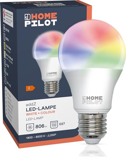 HOMEPILOT addZ E27 White + Colour LED Lampe, ZigBee 3.0 Smart Home Leuchtmittel (Alexa, Google Assistant uvm. kompatibel), 8,5W, 806lm, RGBW mehrfarbig, Kaltweiß bis Warmweiß (dimmbar via App)