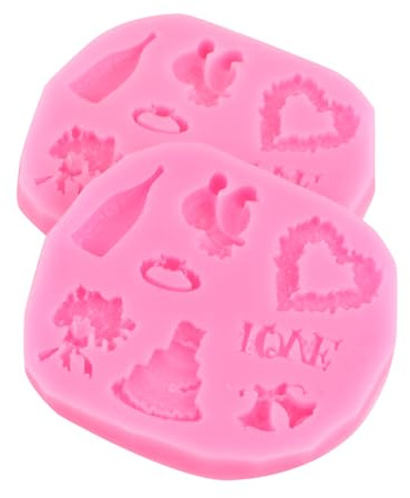 OKUMEYR Wedding Silicone Fondant Mold Rose Flower Heart Bell Cake Mold 3.07X2.75X0.31 Inch Diy Baking Tool for Valentine S Day and Romantic Cake Decorations