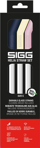 Sigg Helia Set di cannucce in vetro (4 pezzi), Set di cannucce lavabili in lavastoviglie in vetro, Set composto da cannucce riutilizzabili e scovolino per la pulizia