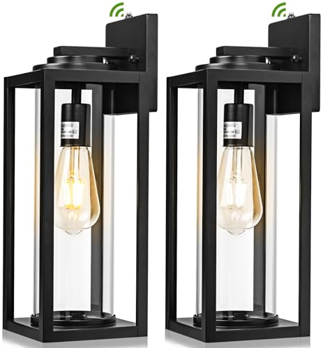 FILIYANO 16 inch Dusk to Dawn Outdoor Wall Light - 2 Pack Exterior Waterproof Outside Lighting, Modern Porch Sconces, Wall Mounted Fixtures, Industrial Anti-Rust Matte Black Lantern for Front Door