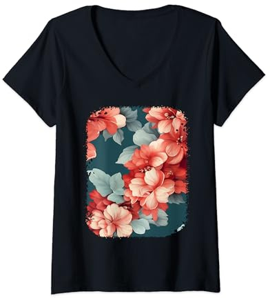 Begonia Flower Bouquet Plant Lover Floral Pattern Design Maglietta con Collo a V