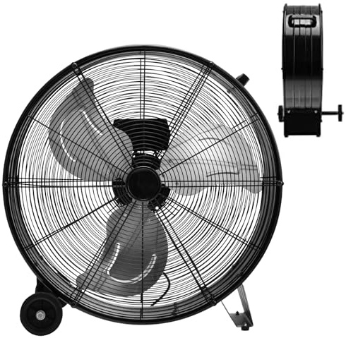 RELAX4LIFE Ventilateur de Sol Industrel Dia.60CM 180W 3 Vitesses, Ventilateur à Tambour 24 Pouces Mobile avec Poignée pour Magasin Garage Usine Cuisine Gym (Noir)