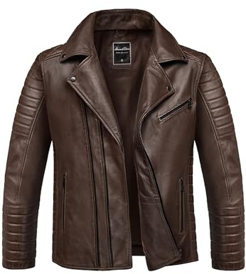 Amaci&Sons Herren Echtleder Jacke Biker Zipper Lederjacke 9107