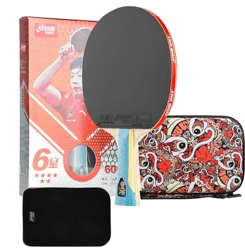 Raquetas Ping Pong Palas de Ping pongRaqueta Horizontal de Mango Largo de 6 Estrellas con núcleo Grueso de 5 Capas/Raqueta de Campeonato con Mango Corto y bolígrafo(Color:1)
