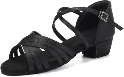 SWDZM Dansskor flicka latin satin professionella dansskor balsal salsa dansskor dam, modell 912DB-barn, svart, 34 EU