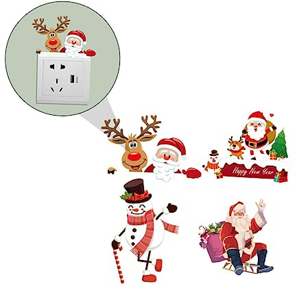 Veemoon 4stücke Weihnachtsaufkleber Abnehmbar Für Wand Dekoration Aufkleber Motive Elche Schneemänner Weihnachtsmänner Glatten Oberflächen Sicher Anwendbar