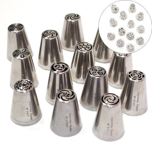 11 pcs Cake Decorating Russian Flower Tulip Piping Nozzle Tips with Piping Bag Including 9 Flower Frosting Nozzles 1 Small Converter 1 Piping Pastry Bags