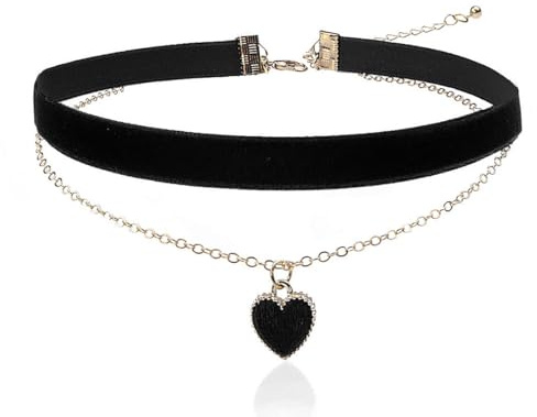 LEEQBCR 1 Chocker Samt-Halskette, klassische Herz-Halskette aus Samt, mehrlagige, verstellbare Halskette, Mädchen-Frauen-Schmuck, Gothic-Halskette, 90er-Jahre-Dekoration für Frauen (Schwarz)
