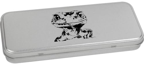 Azeeda 'Happy Leopard Gecko' Metal Hinged Stationery Tin/Storage Box (TT00245896)