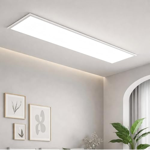 CBJKTX LED Panel 100x25 Deckenleuchte Dimmbar Flach Lang Deckenpanel | Fernbedienung Groß Deckenlampe Weiß Tageslichtlampe Bürolampe Decke für Büro Werkstatt Küche Arbeitszimmer Flur