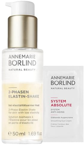 ANNEMARIE BÖRLIND 2-PHASEN ELASTIN SHAKE 50ml + Gratis Probe Sachet | Gesichtsserum für Goldenen Glow, Geschenk Augencreme, Verfeinert das Hautbild, Aktiviert Elastinproduktion & Zellerneuerung