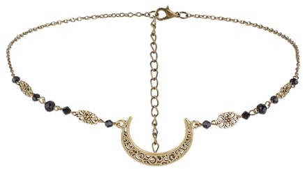 NICENEEDED Wikinger Mondkopfkette Boho Halbmond Stirnkette Kristall Stirnband Halloween Cosplay Stirn Kopfbedeckung Halloween