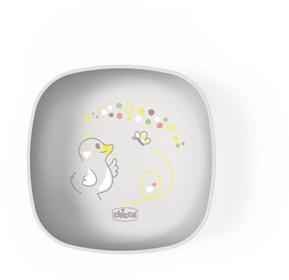 Chicco Piatto Pappa per Bebè e Bambini, Ciotola per svezzamento, con pratico coperchio in silicone per la conservazione del cibo, impilabile salvaspazio, 6+ mesi, 0% BPA, Grigio