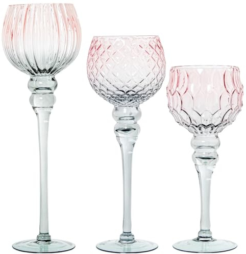 DRW Set di 3 calici in vetro decorativi in rosso e nero 13x13x30 cm