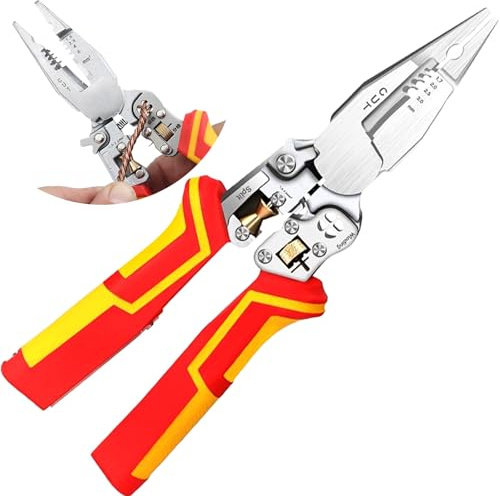 Pinza Spelafili Elettricista 9 in 1 Professionale | Misuratore Elettrico Integrato | Taglio, Spellatura e Tirafili per Filo da 2.0-6.0mm | Ideale per Elettricisti e Fai da Te