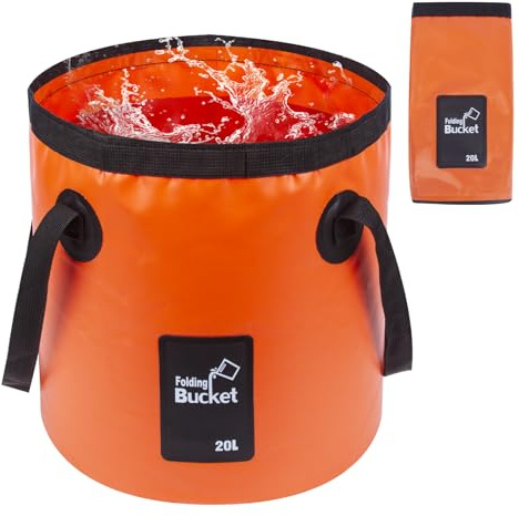 ECOSEAO Portable Folding Bucket, 20L Foldable Water Bucket for Outdoor, Camping Storage Container Collapsible Basin for Traveling Fishing Boating Gardening Car Washing (Orange)