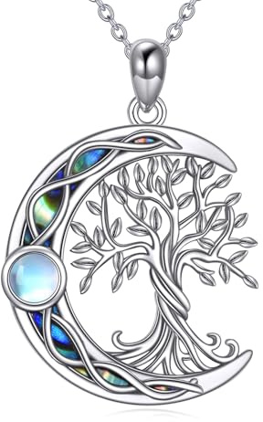 YAFEINI Collar del árbol de la Vida 925 plata Esterlina Piedra Lunar Celta Irlandesa Nudo Lunar Collar Colgante Joyería Regalo