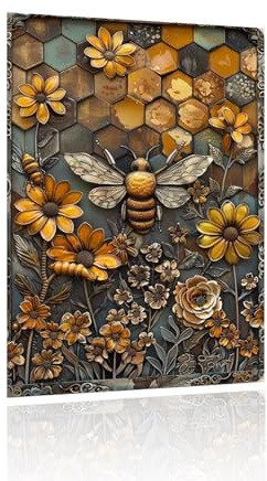 Decopix Vintage Bee and Honeycomb Wall Art Metal Decor Flat Images with an Illusion of 3D Depth – 8×12 Floral Rustic Home Decor Sign – Indoor Outdoor Metal Wall Decor for Living Room, Garden and Good