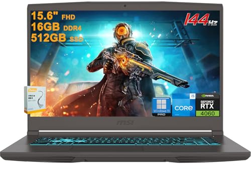 MSI Thin 15 Gaming Laptop | 15.6 FHD IPS 144Hz | Intel 8-core i5-13420H (>i7-12650H) | 16GB DDR4 512GB SSD | GeForce RTX 4060 | Backlit USB-C Win11Pro w/DLCA Accessory