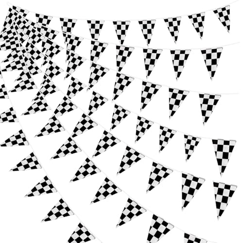 SAIIURV Racing Flags 20 Meters Black and White Checkered Flag Racing Banners Party, Football Theme, for Banners Party Decorations Birthday Outdoor Garden BBQ (White,Black)