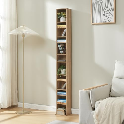 [en.casa] CD Shelf Tynset DVD Shelf with 12 Shelves CD Storage 175 x 20 x 20 cm Standing Shelf Height Adjustable Shelves Sonoma Oak Look