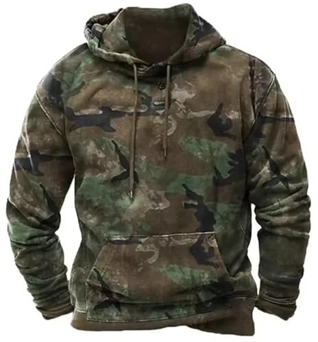 Generisch 2025 Sudaderas con capucha para hombres, sudadera de camuflaje, con bolsillo, pantalón de chándal, sudadera para caballero, camuflaje, L