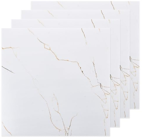 AKOLAFE 40 Sheet Vinyl Flooring 12x12 Inch Peel and Stick Floor Tile Waterproof White Marble Vinyl Floor Tiles Clearance Self Adhesive Floor Tiles Sticky Laminate Flooring Stick on Bathroom Kitchen RV