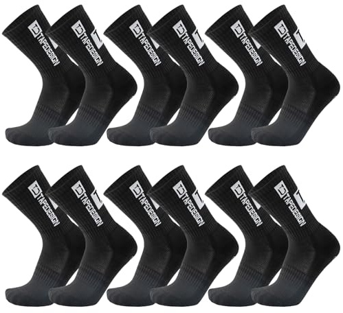 GmwyCzV 6 Paia di Calzini da Calcio Uomo Donna, Calzini Antiscivolo Calcio, Anti Vesciche Addensare Cotone Calzinis Sportivi, Traspirante Calzinis Grip Calcios per Ciclismo Trekking(Nero)
