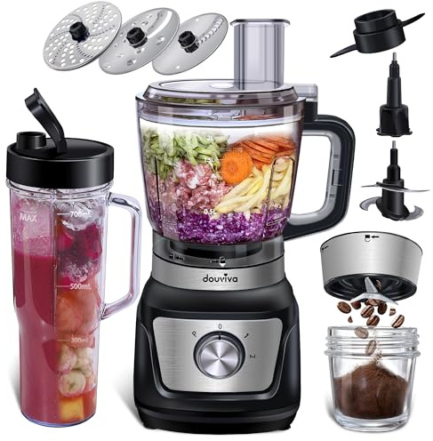 Food Processor Blender Combo,3-1 Countertop Blender with 8-cup Processor Bowl,Grinder,24oz To-Go Lid Cup,1000W Blenders for Kitchen with Smoothies&Shakes, Electric Cheese Grater/Shredding,Dough