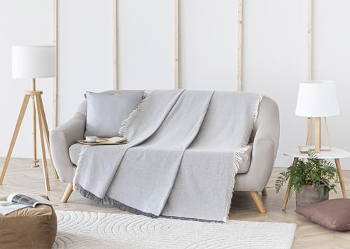 Todocama - Colcha Multiusos Sofa, Manta Foulard, Plaid para Cama, Cubresofa Cubrecama, Jarapas, Fabricado en España, Clásica. (125x180cm, Gris Oscuro)