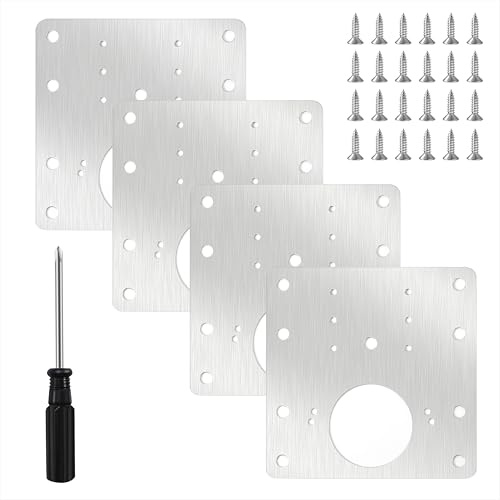 Hinge Repair Plate Stainless Steel Hinges Repair Brackets Universal Cupboard Door Mending Plate with Screwdriver Screws for Kitchen Cabinet Door Wardrobe Wood Furniture 4 Pcs