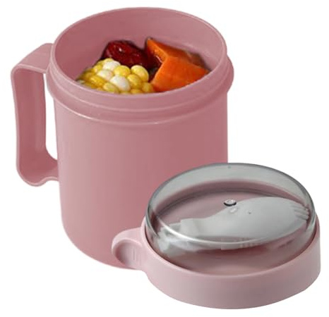 Générique Tasse Céréales Portable - 500ml Récipient Hermétique Pour Collation Avec Couvercle Et Cuillère | Bol De Nourriture | Mug À Soupe De Taille Petit Pour Repas Rapides Déjeuner