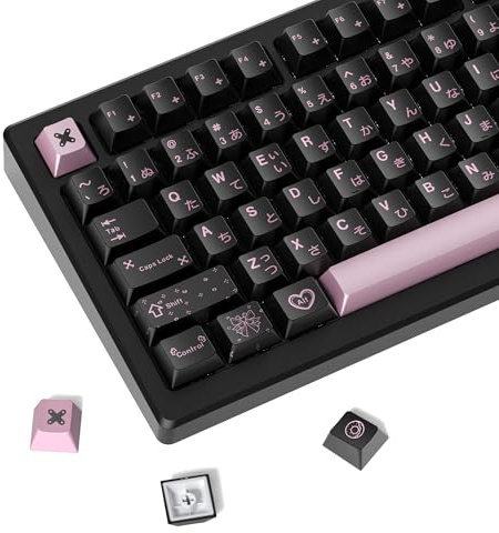 dagaladoo PBT Keycaps with Metal Paint,112-Key Black/Pink Custom Keycap Set dye Sublimation,Cherry Profile Key caps for 61/64/66/68/75/84/87 MX Switches Mechanical Keyboards | dye-sub Custom key caps,Cherry Profile Keycaps for Mechanical Keyboard 60/65/75/TKL/96/100% US Layout,Metal Coating