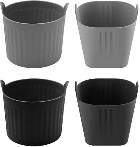 VIVIIHOO 4 Stampelle per Muffin in Silicone per Airfryer, Formine Riusabili per Muffin Senza BPA, Mini Forme per Muffin per Friggitrici ad Aria Calda, Forno, Microonde, Grigio e Nero