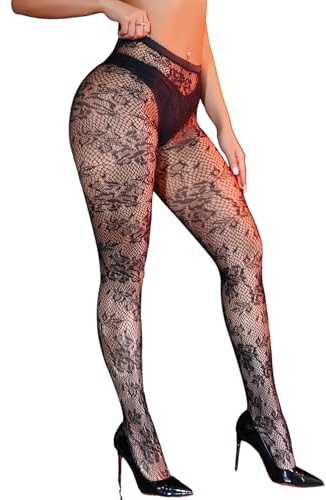 ohyeahlady Collant A Rete Nera Donna Tagile Forti XS-5XL Collant Pizzo Floreale Nero Fantasia Calze A Rete Sexydonna Hot Pizzo Calzamaglia Pantyhose Feste 3XL-5XL,Nero