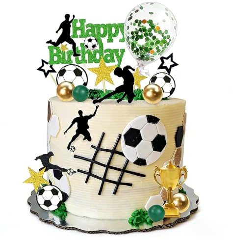 Football Cake Decorations, 28Pcs Football Cake Toppers, Soccer Party Decorations Soccer Cupcake Toppers for Boys Men Sports Theme Date of Birth Supplies