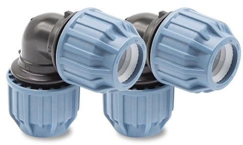 Baumaxxe 2x PP Winkel 25mm 90 Grad I PE Rohr Winkelverbinder Pool Fitting PN16 I PP Kupplung Klemmwinkel für 25mm Verlegerohr Bewässerungsleitung Pool Teich Gartenbewässerung I bm309