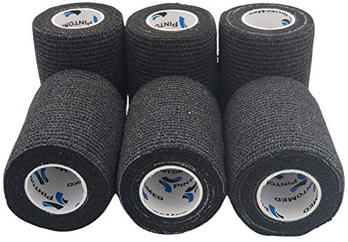 PintoMed - Bendaggio Coesivo - NERO - garza elastica, 6 rotoli x 7.5 cm x 4.5 m autoadesiva flessibile bende, qualità professionale, primo soccorso Sports Wrap bende
