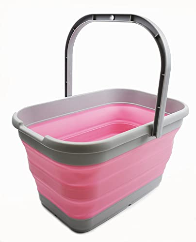 SAMMART 12L Faltbarer rechteckiger handlicher Eimer (1, Grey/Pink)