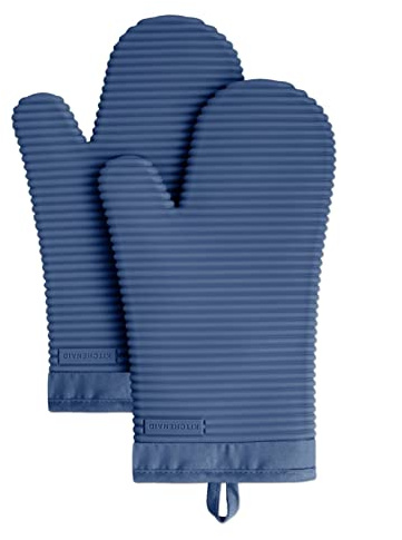 KitchenAid Ribbed Soft Silicone Oven Mitt Set, Blue Willow 2 Count