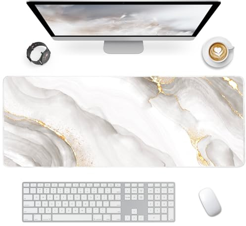 Giecy Tappetino mouse XXL gaming,Mousepad 800 x 300mm, tappetino scrivania grande dimensioni con base in gomma antiscivolo per tastiera, PC(Marmo bianco)
