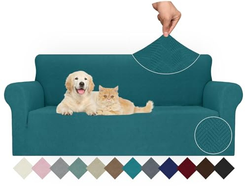 Ystyle Funda Sofa 3 Plazas Ajustable, Fundas para Sofa Elasticas, Funda De Sofa Anti Gatos Perros, Sofa Cover con Reposabrazos, Jacquard Fundas Cubre Sofa Ntideslizante Lavable, Verde Oscuro