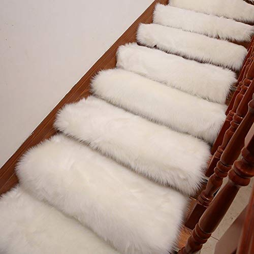 MyrRhe Flauschige, weiche Treppenpolster – geräuschlose Stufenmatten mit Selbstklebender Rückseite für Mädchenzimmer (einfarbig) – Treppenpolsterpolsterung, Weiß (85 x 24 x 3 cm), 10 Stück