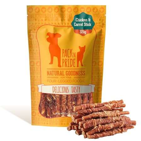 PACK'N PRIDE Dog Treats with Carrots, 1 Pack*320g Rawhide Free Dog Chews with Chicken Breast Meat, Low-Fat, High in Protein