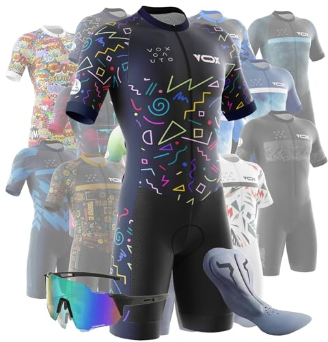 VOXCAUTQ Cykling, skinndräkt för män, gelvadderad, triathlon kostym för män, triathlon tri-dräkt kortärmad cykling skinndräkt med 3 bakfickor snabbtorkande, Typ-3, XL