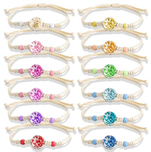 Dncvb 12 Stücke Freundschaftsarmbänder Armband, Armbänder Kinder Mitgebsel, Geflochten Freundschaft Armbänder, Verstellbare Kinder Freundschaftsarmband für Mitgebsel Mädchen Gastgeschenke (Blumen 1)