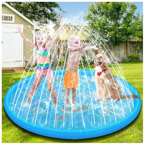 GLINKADO Splash Pad,170cm Sprinkler Wasser-Spielmatte Splash,Sprinkler mit Antirutschfunktion, Wasserspielmatte Sommer, Garten,Wasserspielzeug für Jungen und Mädchen,Hunde und Haustiere