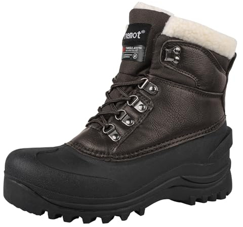 riemot Snow Boots Men's Waterproof Winter Walking Boots Women's Warm Lace Up Fur Lined Snow Shoes for Outdoor Hiking Trekking Dog Walking Fishing Riding Ankle Boots Size Brown 11 UK Men/45 EU