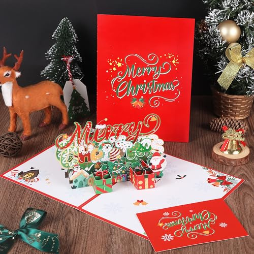 Pop-up-Karten aus Papier, Geschenkbox „Frohe Weihnachten“, Geschenkbox mit Weihnachtsbaum, 3D-Pop-up-Grußkarten, Weihnachtskarten, Karten mit Notizkarten und Umschlägen
