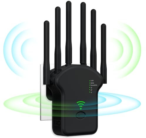 Repetidor WiFi, Extensor WiFi, Amplificador de Señal WiFi,Modo Repetidor/Router/Ap, Última Tecnología de 6 Antenas, con 2 Puertos Ethernet.,para Casa/Oficin. (Ferroso)
